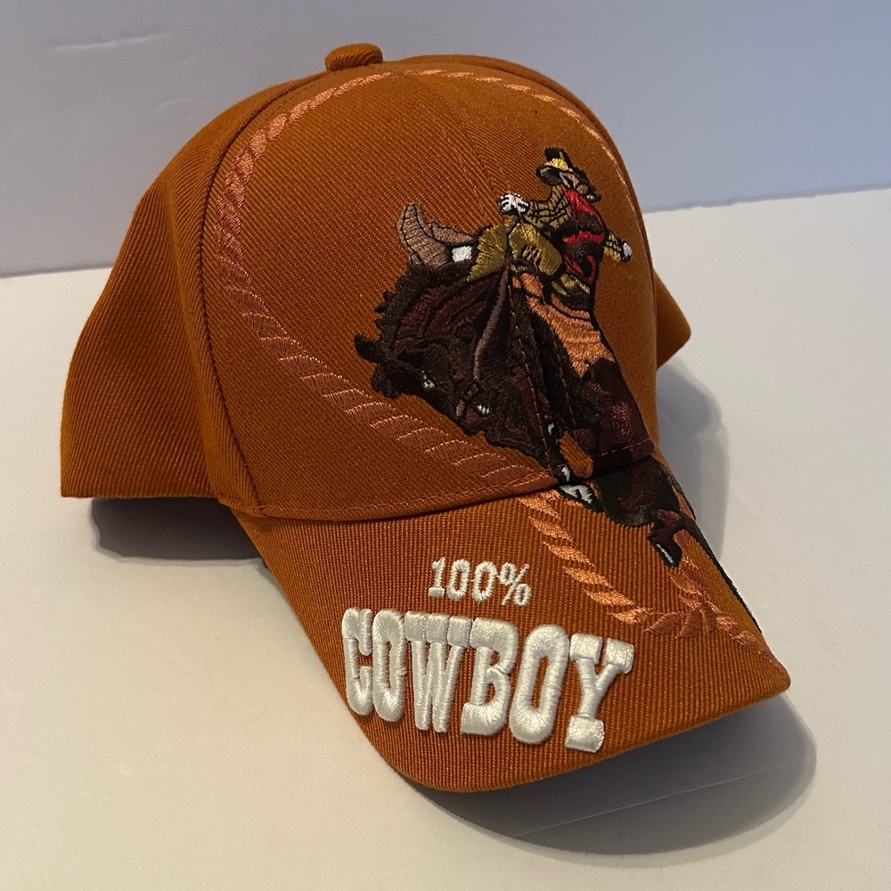 100% Cowboy Embroidered‎ Rodeo Western Horse Men’s Cap Orange